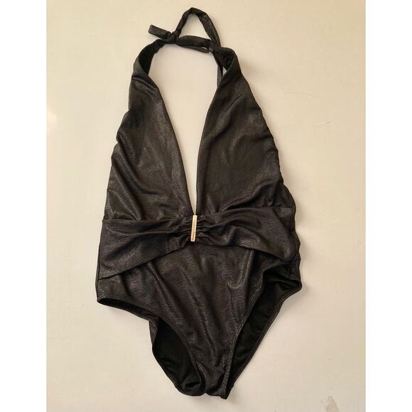 Victoria's Secret Women's Swimsuit Size L Black Glitter Deep V NWOT - Picture 2 of 6